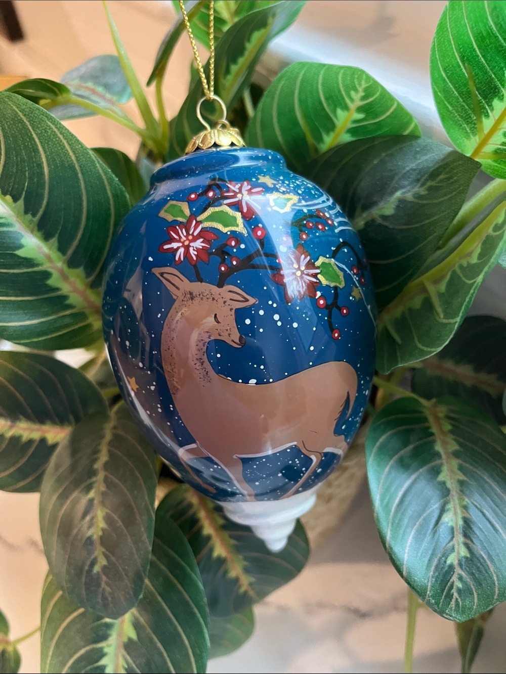Pier 1 Li Bien Hand-Painted Deer Holiday Ornament